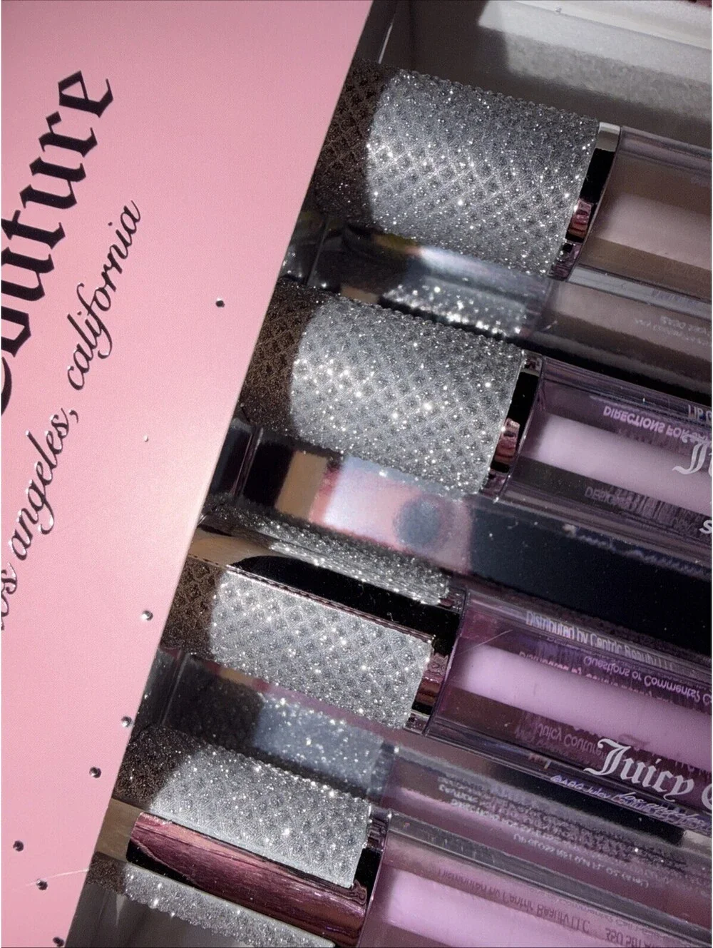 NEWJuicy Couture 4pc Lip Gloss Set Full Size Bling Top Peach Cherry Strawberry